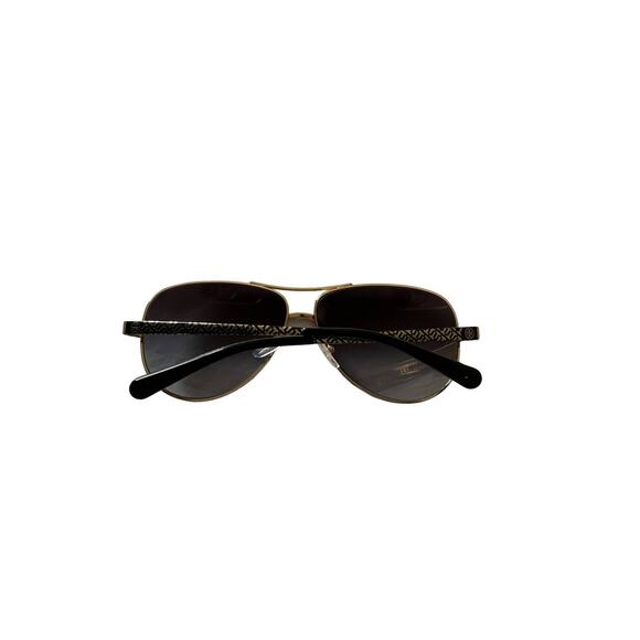 tory burch Metal Aviator Sunglasses with Logo Arms, Golden/Black - Picture 3 of 13